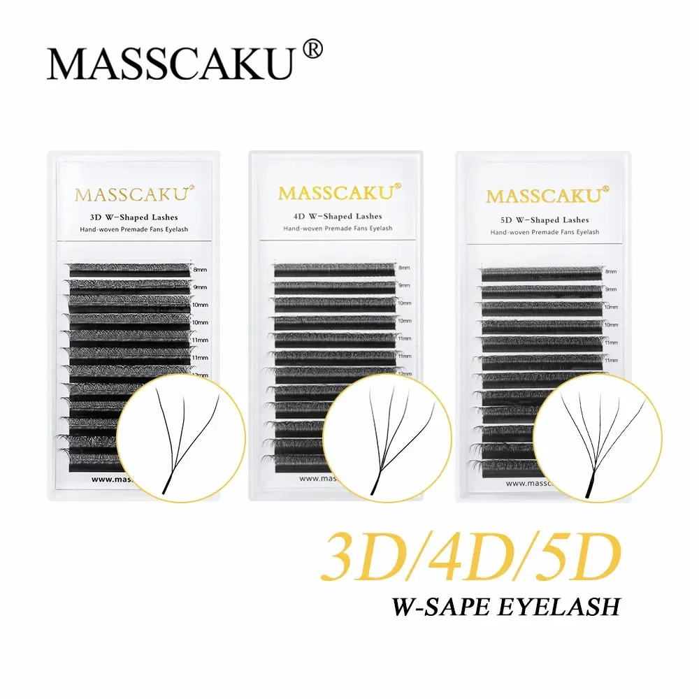 Top Trends: MASSCAKU W Volume Fans 3D / 4D / 5D / 6D Shape Double Tip Eyelashes Extensions 8-15mm Mixed C / D Curl False Lash Wholesale Makeup Shoppable Styles