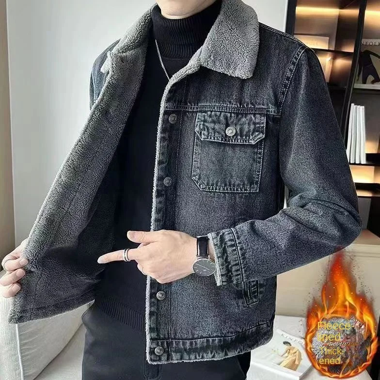 Top Trends: Winter New Men&#039;s Denim Coat Men&#039;s Plush Thickened Lamb Fleece Collar Casual Jacket Large Design Feel Loose Denim Coat Men Jacket Shoppable Styles