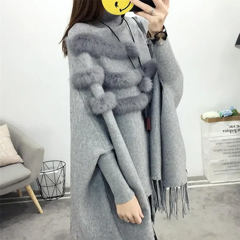 Top Trends: Batwing Sleeve Female Clothing Ponchos Loose Casual Turtleneck Autumn Winter Fashion Tassel Vintage Solid Color Knitted Capes Shoppable Styles