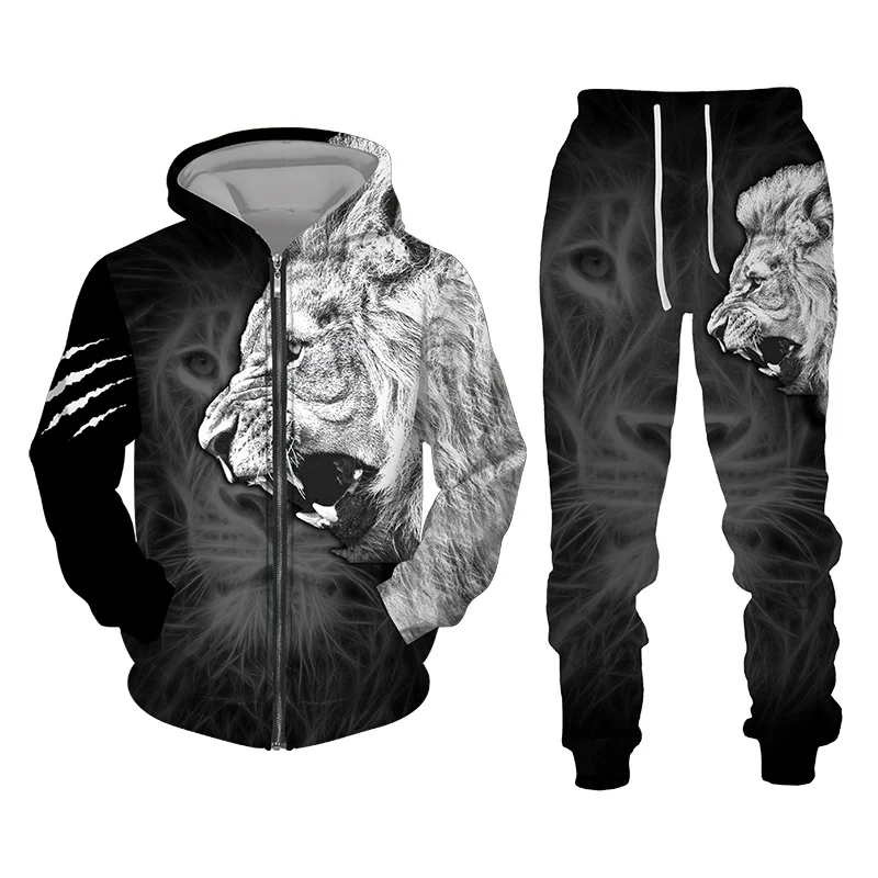 Top Trends: Autumn And Winter Men's Tracksuit 3D The Lion Print Zipper Hoodies Sweatshirts Pants Sets Casual Mens Clothing Women's Tracksuit Shoppable Styles - Image 4