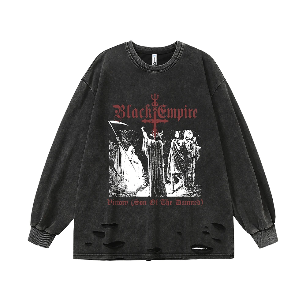 Top Trends: Black Empire Ripped T Shirts Goth Men Long Sleeve Y2k Grunge T-shirts Oversized Retro Men Clothes Harajuku Anime Streetwear Tops Shoppable Styles