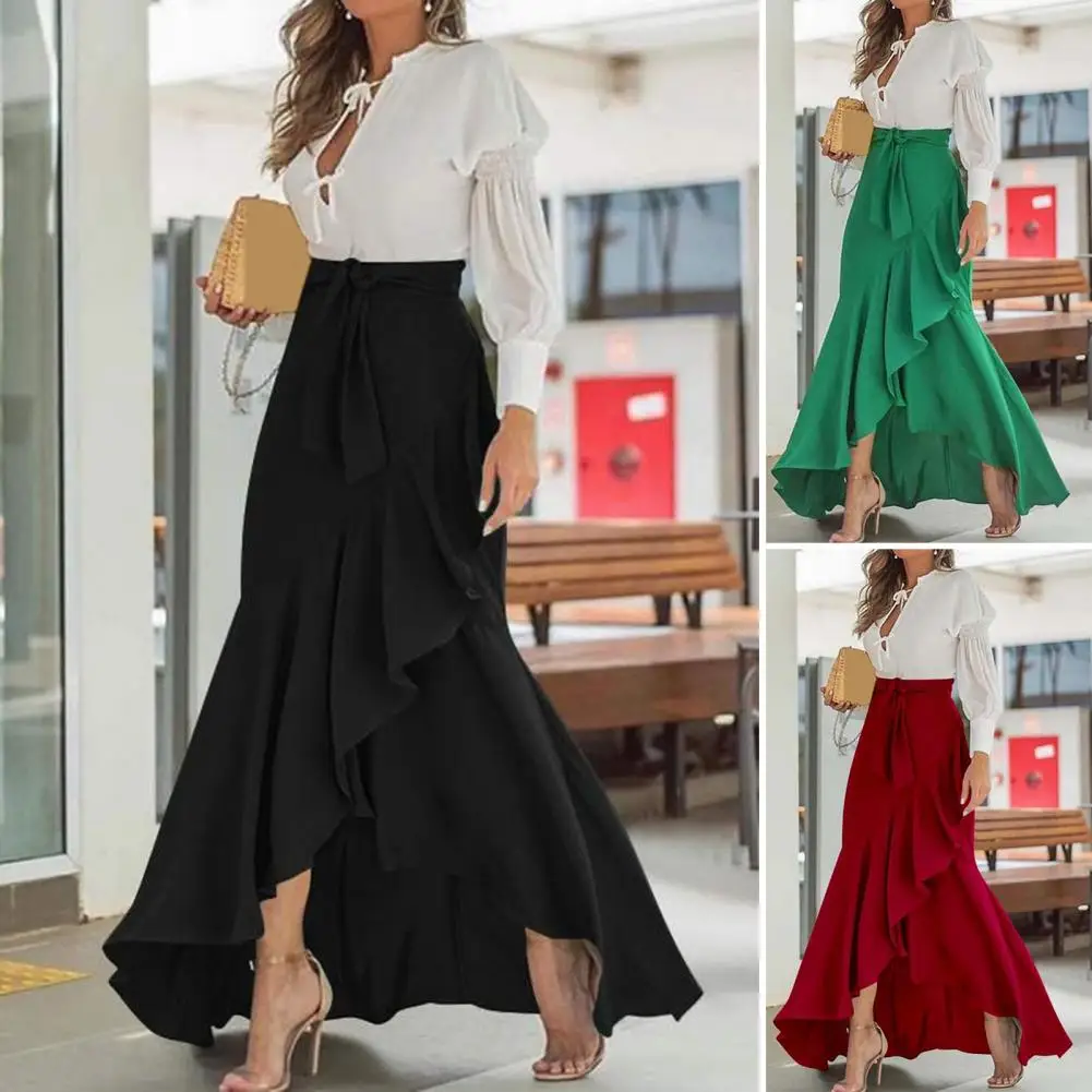 Top Trends: Fashion Spring Long Skirts 2023 Women Waist Belt Lace Fishtail Design Sexy Streetwear High Waist Irregular Ruffles Long Skirt Shoppable Styles