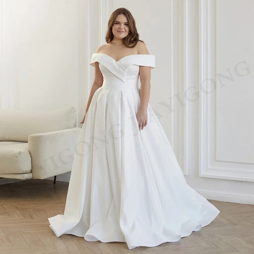 Top Trends: Plus Size Corset Wedding Dress Simple Off The Shoulder V Neck Draped A Line Vestido De Noiva Modern Satin Bride Bridal Gown Shoppable Styles