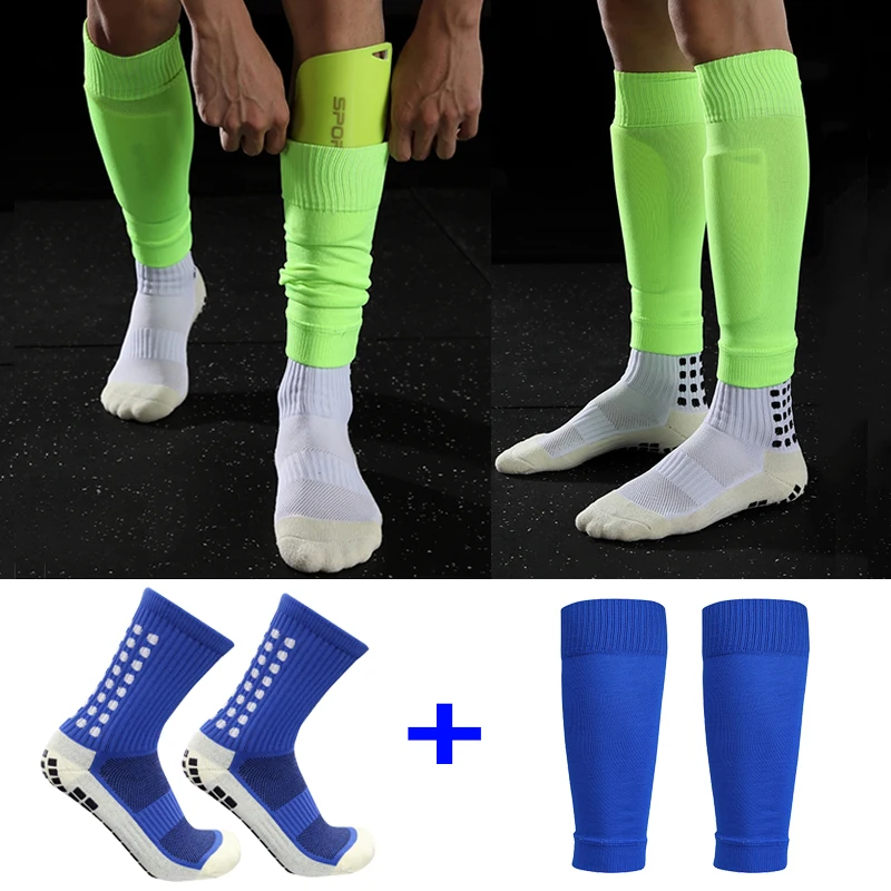 Top Trends: A Set High Elasticity Football Shin Guards Adults Kids Sports Legging Cover Outdoor Protection Gear Nop Slip Soccer Socks Shoppable Styles