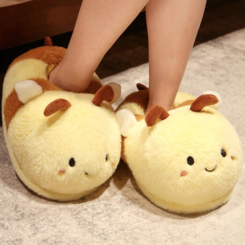 Top Trends: New Home Slippers Cartoon Bee Modeling Design 2023 White Warm Adult Lady Plush Head Silent Indoor Floor Women Fun Slippers Shoppable Styles