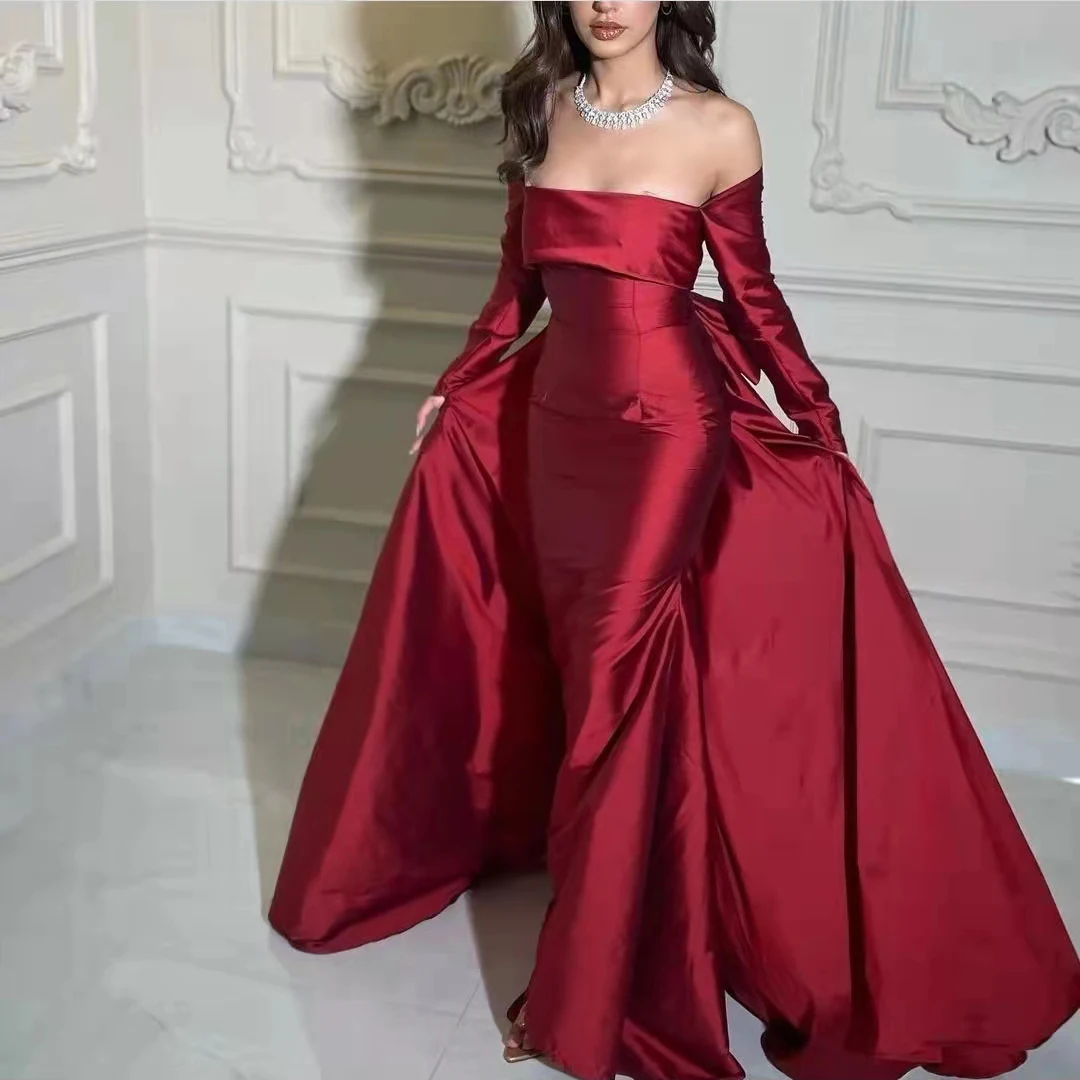 Top Trends: Long Sleeve Strapless Mermaid Evening Dresses Floor Length فساتين السهرة Burgundy Formal Party Dress For Women Shoppable Styles