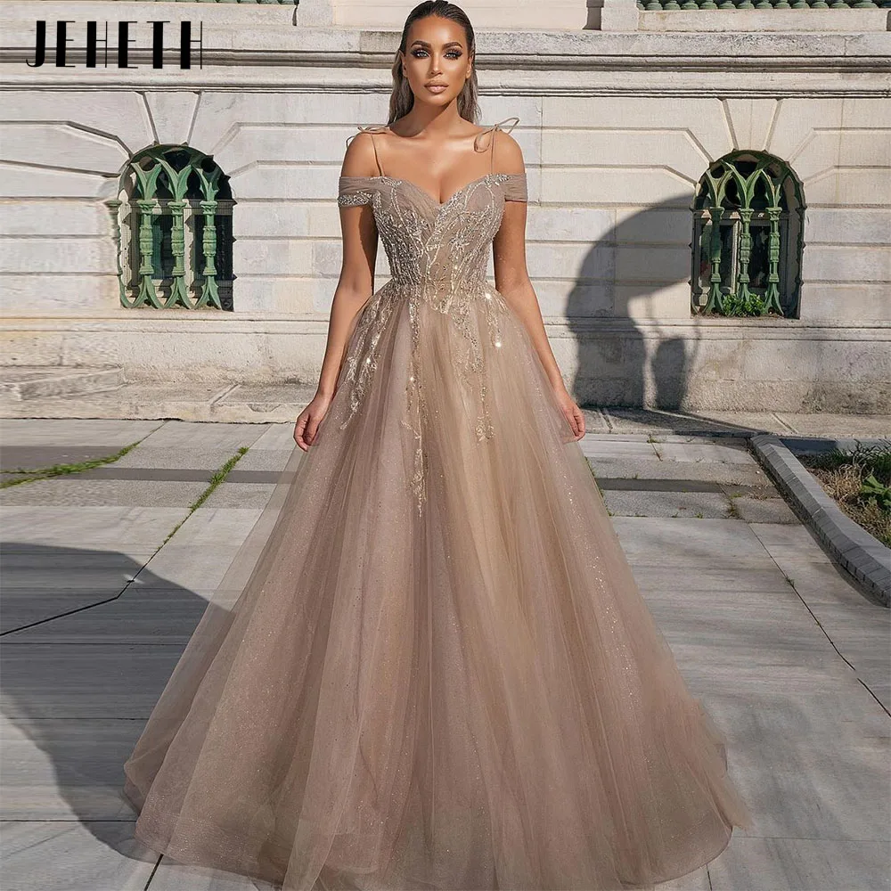 Top Trends: JEHETH Shiny Crystal Long Tulle Prom Dresses 2022 Sexy Off Shoulder Lace Appliques A Line Saudi Arabic Party Evening Dresses Shoppable Styles