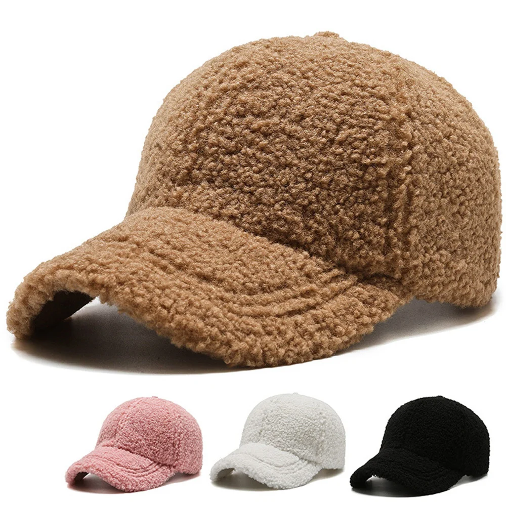 Top Trends: New Winter Women Baseball Cap Men Artificial Lamb Wool Duck Tongue Hats Plush Thickened Warm Fashion Solid Velvet Sunshade Hat Shoppable Styles - Image 3