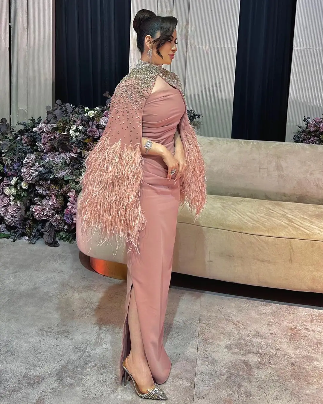 Top Trends: Fashionvane Strapless Ruched Long Side Slit Prom Dresses For Saudi Arabia Luxury Beaded Feathers Wrap Evening Party Formal Gown Shoppable Styles