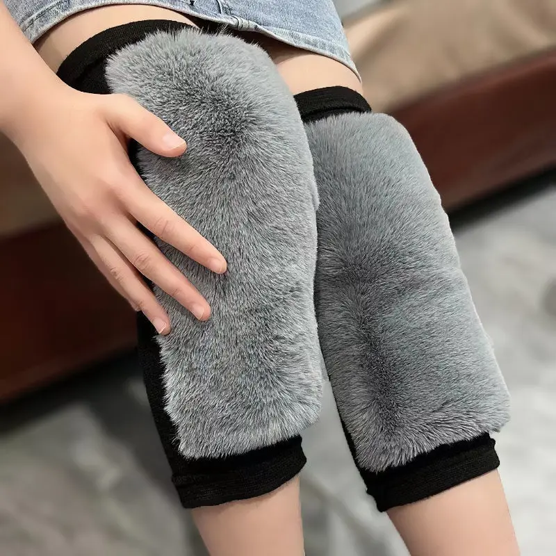 Top Trends: 1 Pair Winter Plush Knee Pads Faux Fur Warm Men Women Thicken Wool Protection Knee Velvet Wind And Cold Protective Knee Guard Shoppable Styles