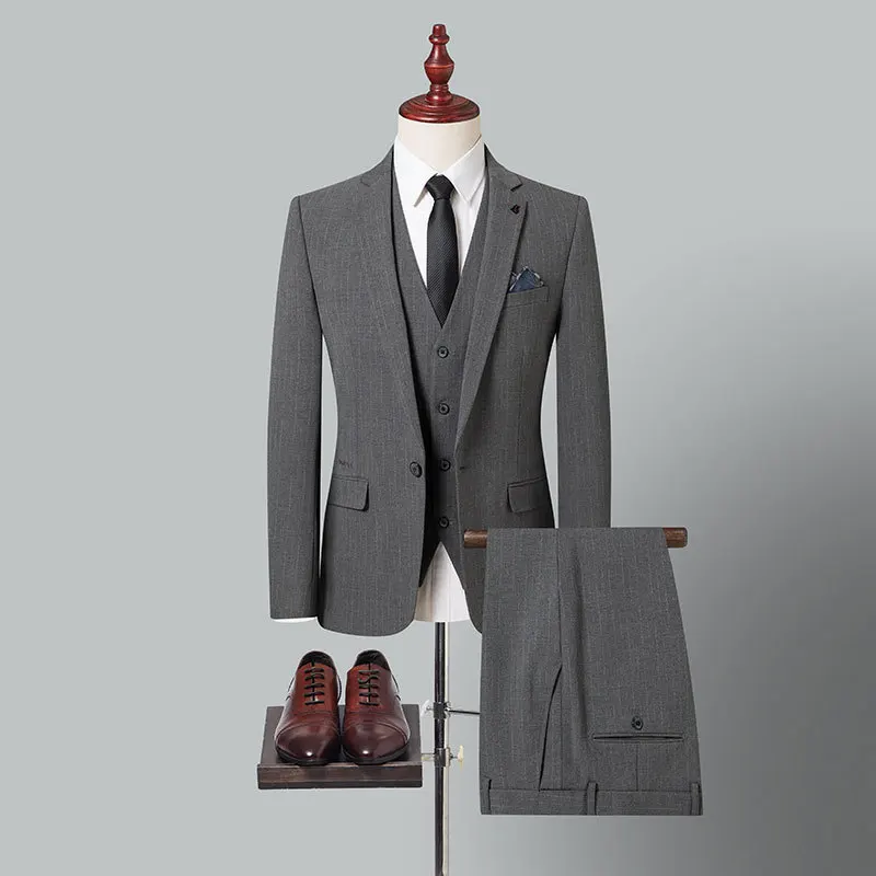 Top Trends: Boutique Men Suits Groom Wedding Dress Suit 3 Piece Set Blazer+ Pants+ Vest Elegant Fashion Gray Stripes Formal Business Male Sets Shoppable Styles