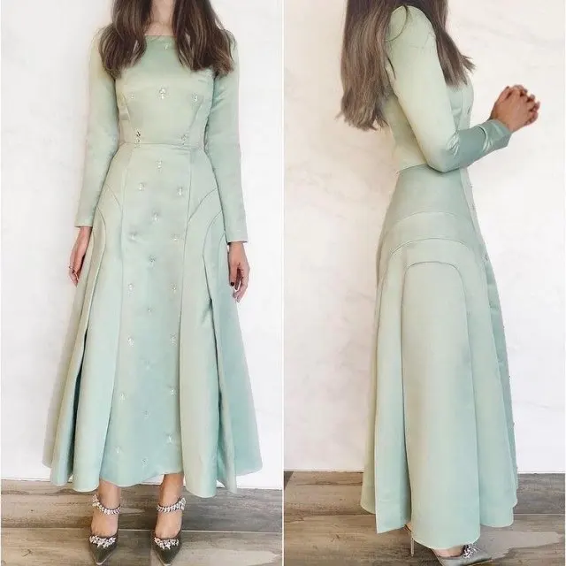 Top Trends: Saudi Arabia Elegant Evening Gowns Green Long Sleeves Prom Dresses A-Line O-Neck Floor Length Beads Formal Occasion Party Dress Shoppable Styles