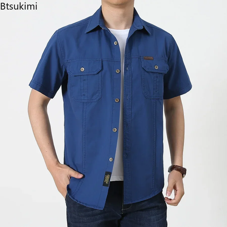 Top Trends: 2024 Summer Men Oversized Shirts Casual Loose Breathable Fashion Cotton Shirts Male Work Cargo Shirts Blouses Men Clothing 5XL Shoppable Styles - Image 2