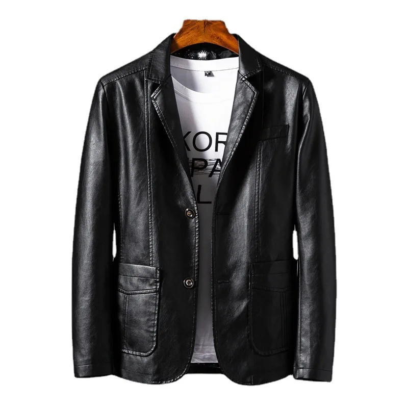 Top Trends: Men's Leather Korean Fashion Slim-fit Business Coat Jacket Autumn Winter Motorcycle Men's Wear Shoppable Styles - Image 5