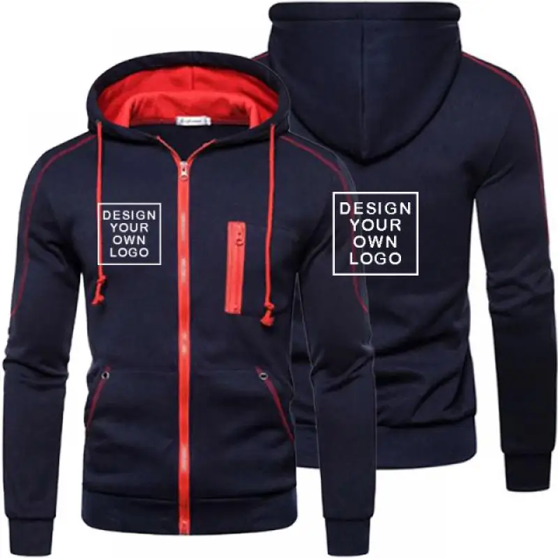 Top Trends: Custom Logo Men Hooded Sweatshirt Brand Fashion Zipper Jacket Casual Sports DIY Hoodies Streetwear Male Zipper Cardigan M-3XL Shoppable Styles