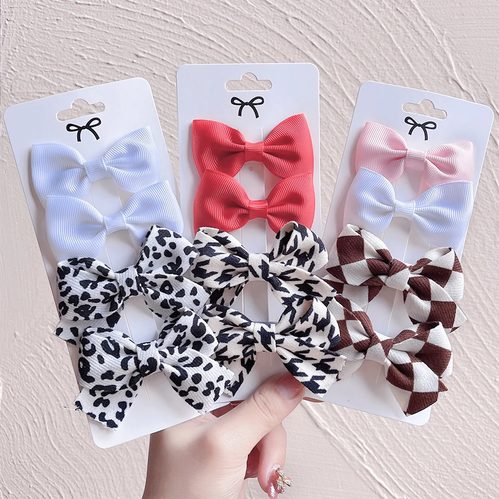 Top Trends: 4Pcs / Set Leopard Printed Bowknot Hair Clips For Cute Baby Girls Solid Bows Hairpins Barrettes New Headwear Kids Hair Accessories Shoppable Styles - Image 4