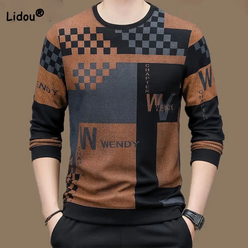 Top Trends: Male Clothes Trend Printed Long Sleeve Pullovers Tops 2023 Spring Autumn Fashion Round Neck High Quality Luxury T-shirt For Me Shoppable Styles