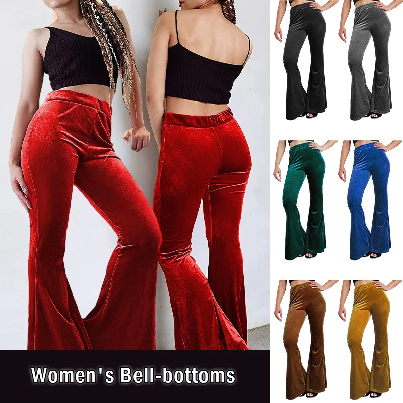 Top Trends: Women Velvet Flared Trousers Spring Autumn Lady High Waist Stretch Pants Dance Trousers Fashion Casual Flare Bottoms Streetwear Shoppable Styles