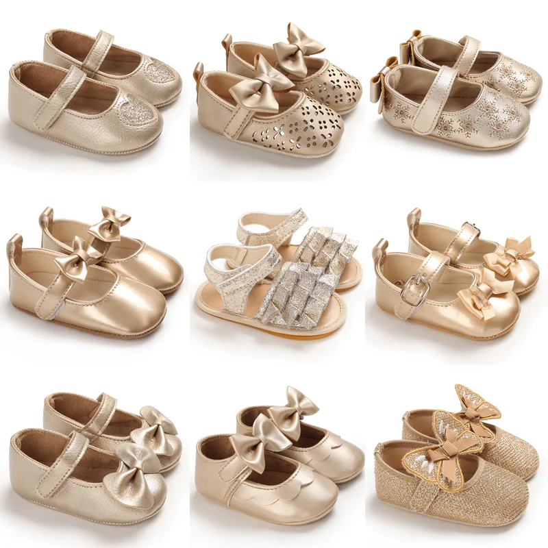 Top Trends: Golden Newborn Baby Baptism Walking Shoes Elegant And Noble Gold Princess Shoes Comfortable Soft Soles Non-slip Walking Shoes Shoppable Styles