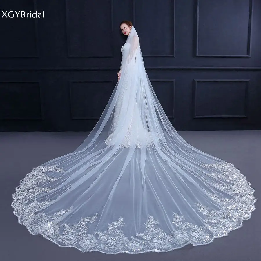 Top Trends: In Stock White Ivory Cathedral Wedding Veils Long Lace Edge Bridal Veil With Comb Wedding Accessories Bride Veu Wedding Veil Shoppable Styles