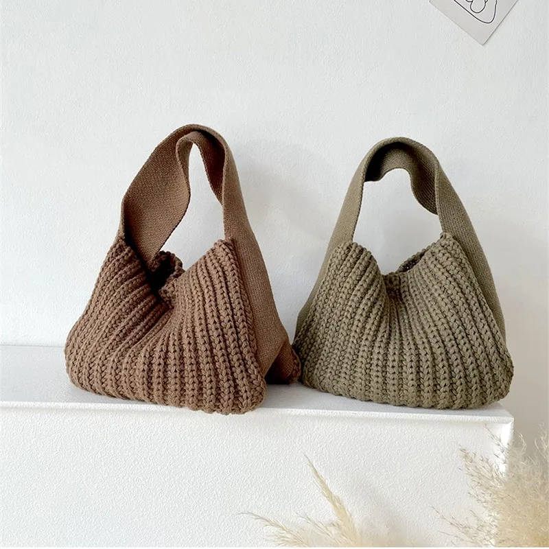 Top Trends: Fashion Crochet Handbag Soft Slouchy Hobo Bag Korean Style Vintage Retro Chic Square Pouch Winter Simple Knitted Warmer Handbag Shoppable Styles