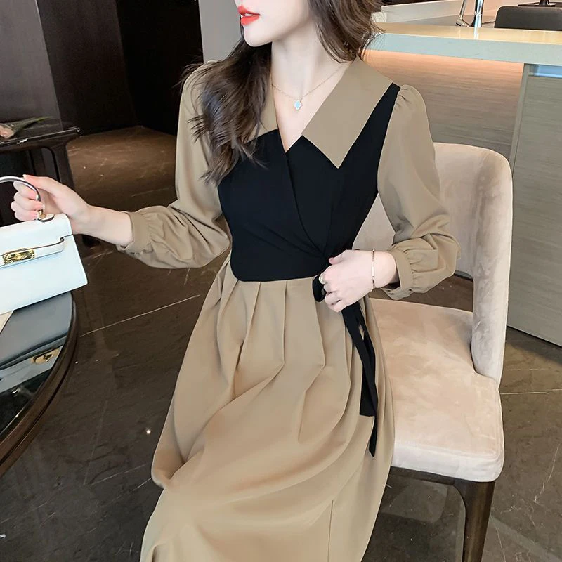 Top Trends: Spring Summer Fake Two Piece Bandage Elegant Fashion Dress Lady Long Sleeve Casual All-match Midi Vestidos Female Robe Dresses Shoppable Styles - Image 2