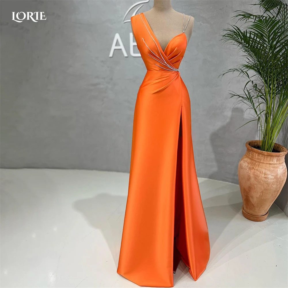 Top Trends: LORIE Orange Evening Dresses Irregular Neckline Side Split Mermaid Dubai Prom Dress Ruched Arabia Party Gowns Robe de soirée Shoppable Styles