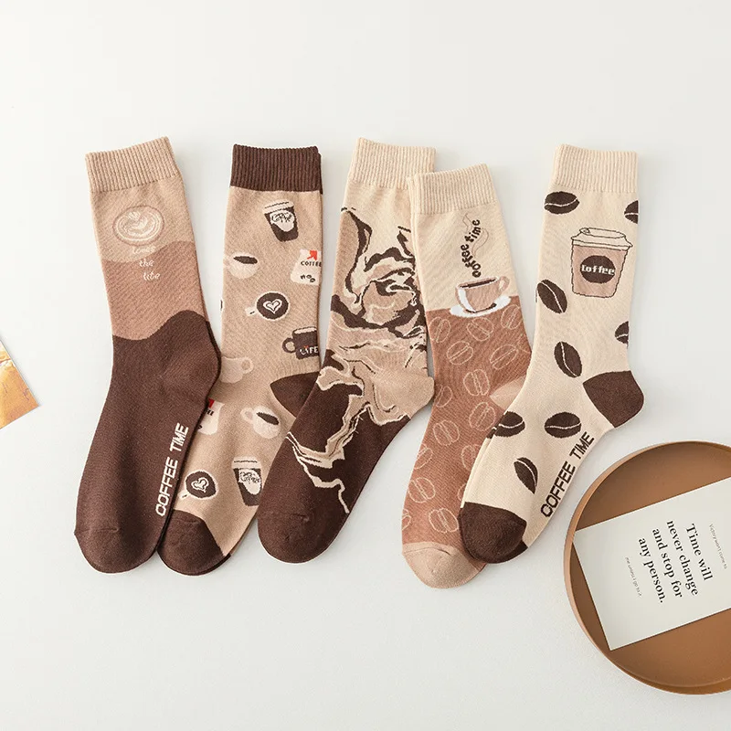 Top Trends: 1 Pair Cotton Ins Trend Harajuku Fashion Elegant Beige Coffee Women Socks Long Female Girls Ethic Style Brown Sox Autumn Shoppable Styles