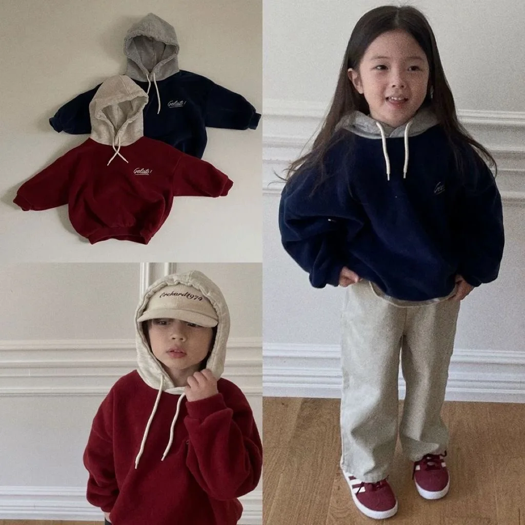 Top Trends: Korea Autumn Winter Kids Hoodies Sweatshirts Girls Boys Plush Letters Hooded Pullover Kids Clothes Tops Boys Shoppable Styles