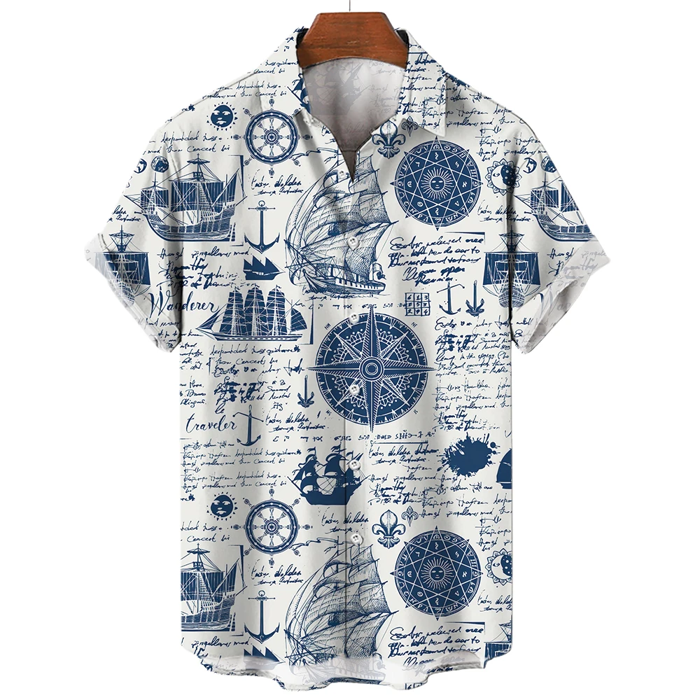 Top Trends: 2023 Sailing Compass Men&#039;S Shirts Summer Fashion Short Sleeve Hawaiian Shirts Man Vintage Street Shirt For Men Top Male Clothes Shoppable Styles