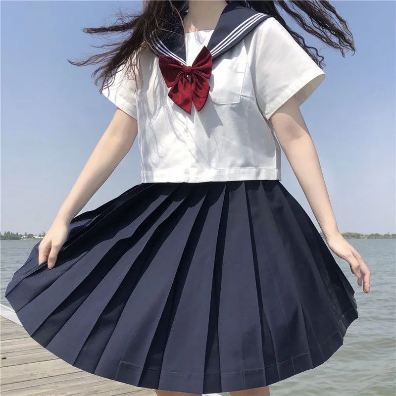 Top Trends: Japanese School Uniform Girls Plus Size Jk Suit Red Tie White Three Basic Sailor Uniform Women Long Sleeve Suit Shoppable Styles