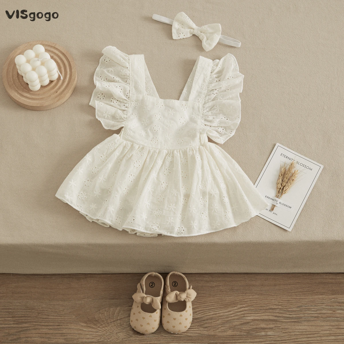 Top Trends: VISgogo Newborn Baby Girl Romper Dress Solid Color Ruffles Sleeve Flower Romper Headband 2Pcs Outfits Summer Clothes Set Shoppable Styles