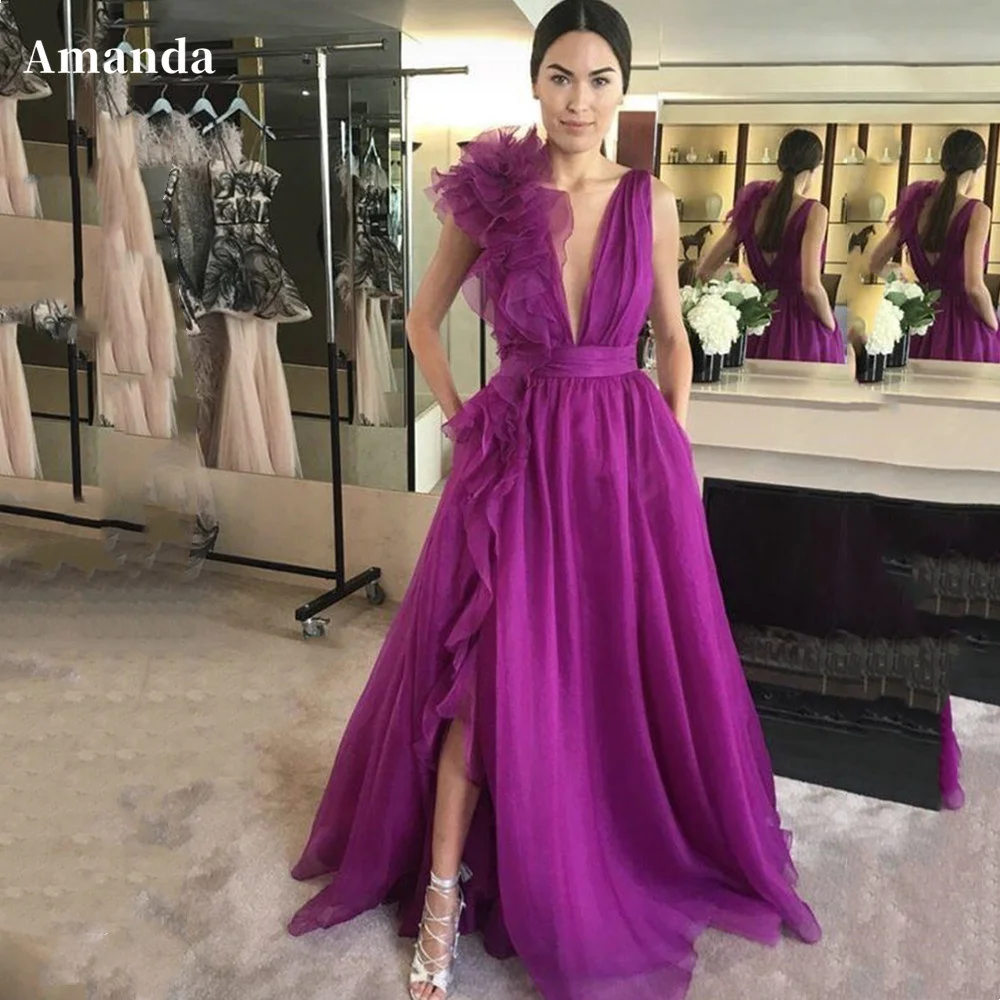 Top Trends: Amanda Purple V-neck Prom Dress 2023 فستان سهرة Sleeveless Vestido De Novia Organza Prom Gown Hydrangea Ball Party Dress Shoppable Styles