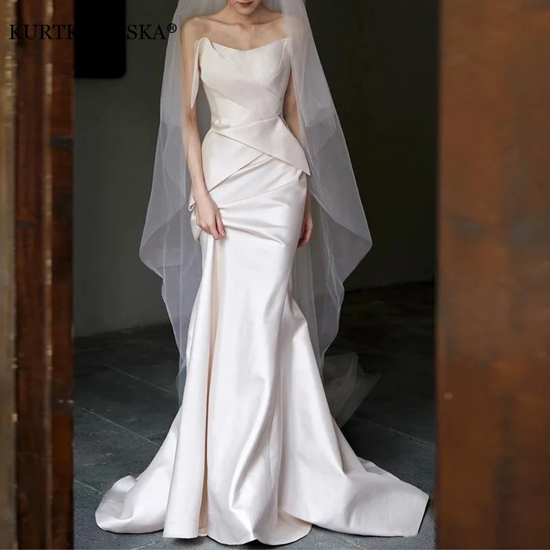 Top Trends: Luxury White Satin Strapless Wedding Mermaid Trailing Dresses For Bride 2022 Elegant Long Prom Evening Guest Party Women Dress Shoppable Styles