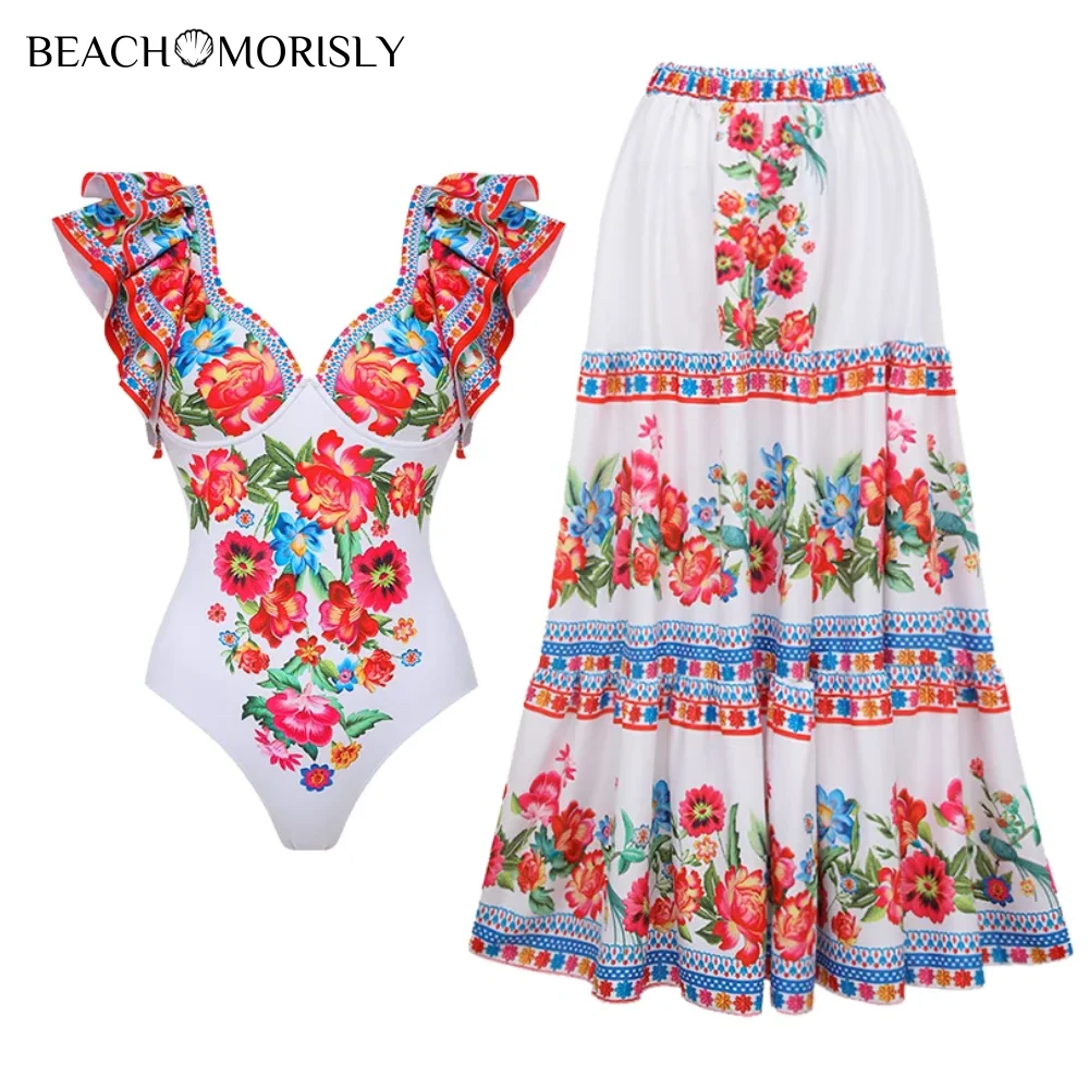 Top Trends: 2024 Vintage V Neck Ruffle Printed One Piece Woman Swimsuits Swimwear Set Women Beachwear Luxury Bathing Suit Tankini Shoppable Styles