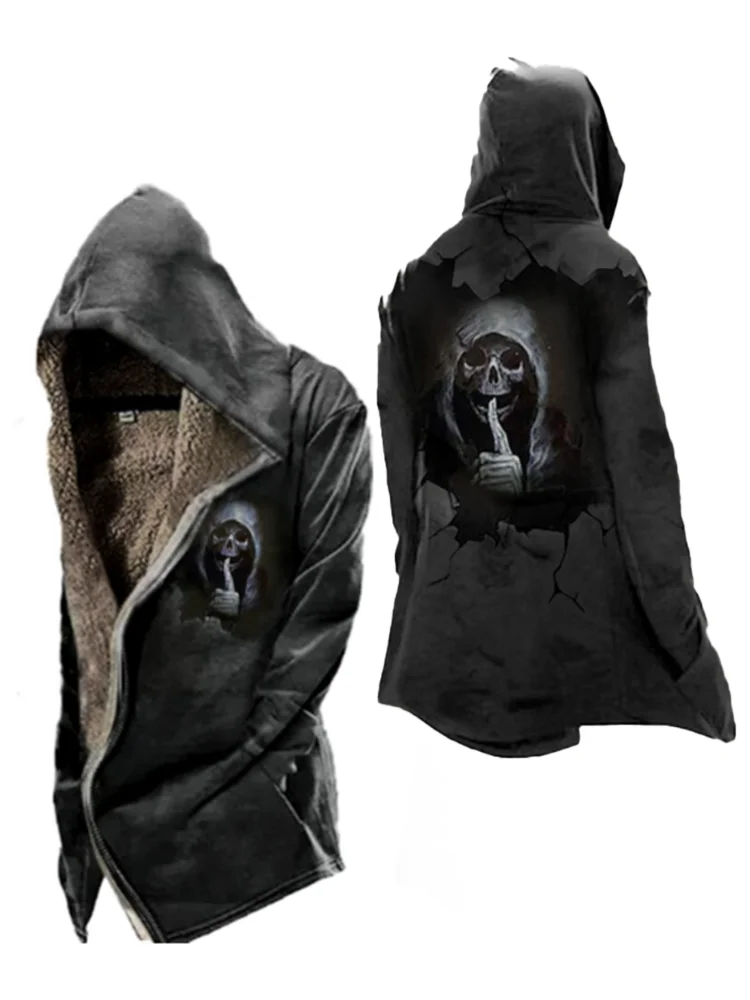 Top Trends: Men's Jacket Hooded Coat Thicken Warm Jackets Men's Skull Print Hooded Cardigan Casual Sweatshirts Fleece Coat Plus Size Shoppable Styles