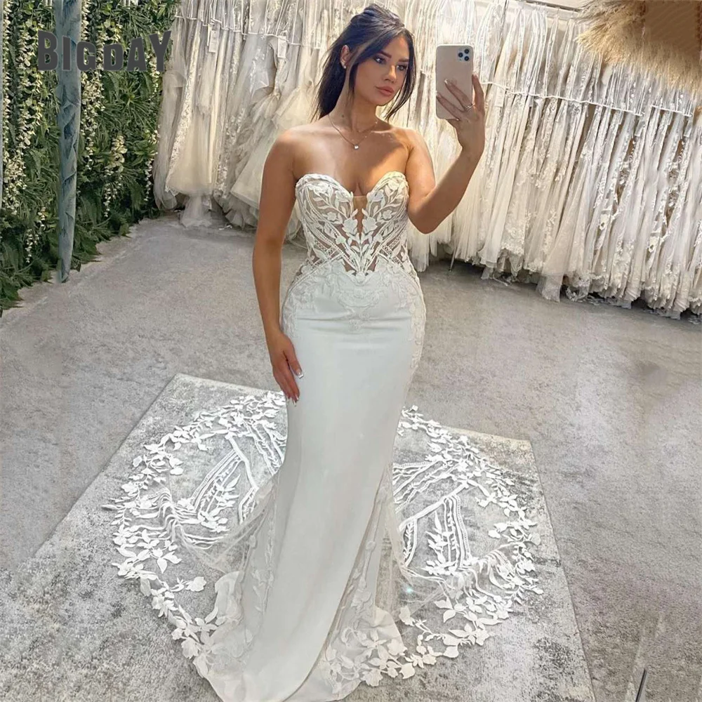 Top Trends: Elegant Mermaid Wedding Dress Women 2024 Lace Open Back Sweetheart Strapless Applique Bridal Gown Sweep Train Vestidos De Noiva Shoppable Styles