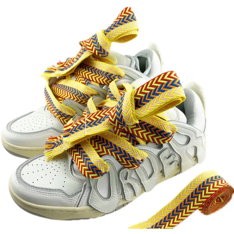 Top Trends: 1 Pair 3-color 1.5-2 Wide Shoelaces 120140160cm Colorful Shoelaces Creative Unisex Flat Canvas Sneakers Flat Shoes Laces Shoes Shoppable Styles