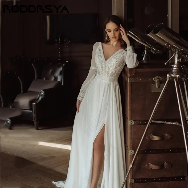 Top Trends: RODDRSYA Long Sleeve Wedding Dresses For Women Romantic Appliques Vestido De Novia Elegant Chiffon A-Line Bridal Gowns Beach Shoppable Styles