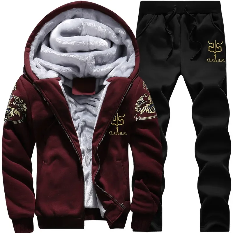 Top Trends: 2023 New Winter Thick Men Sports Suit Tracksuit Hooded Sportswear Zipper Cardigan Hooded Woolen Trousers Pants Casual Men Set Shoppable Styles - Image 2