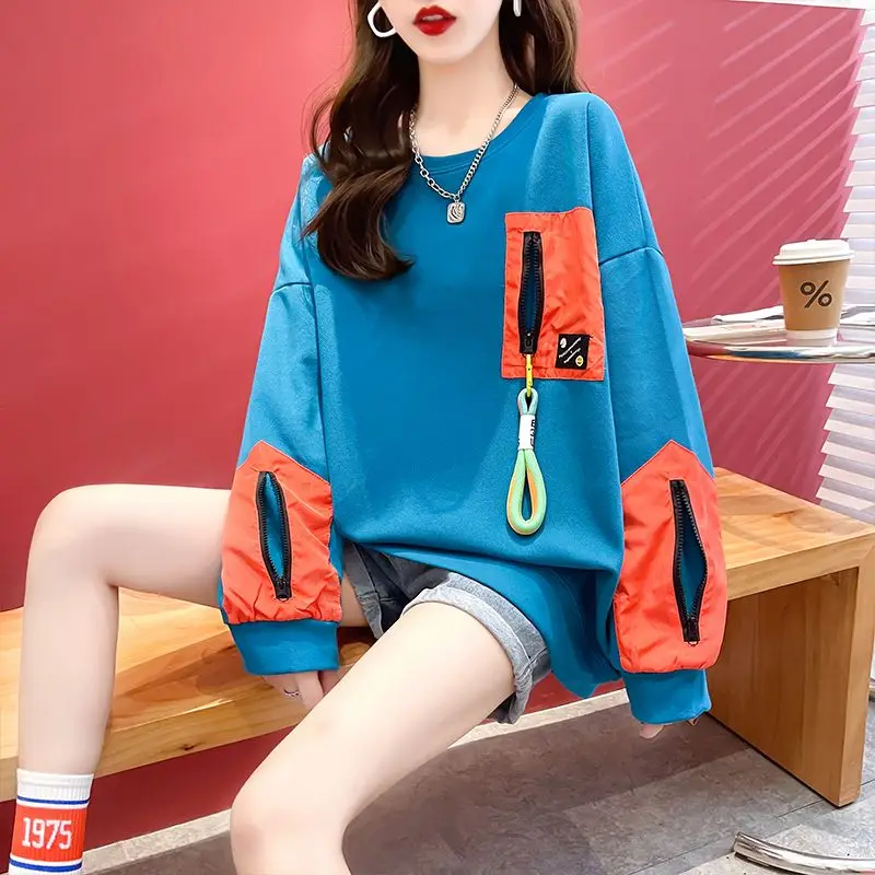 Top Trends: 2023 New Spring And Autumn Trend Personalized Contrast Color Zipper Korean Student Casual Loose Oversize Women's Sweater Shoppable Styles - Image 2