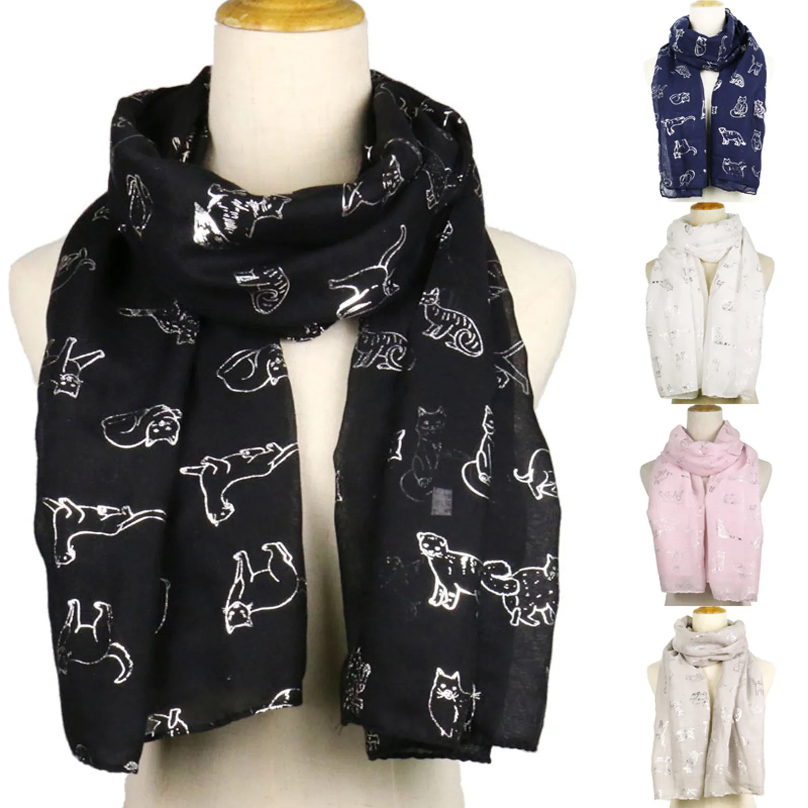 Top Trends: Scarves Shawl Fashion Cat Printed Silk Scarf Wrap Foil Travel Women Scarf Black And Brown Blanket Scarf Knit Your Own Scarf Shoppable Styles