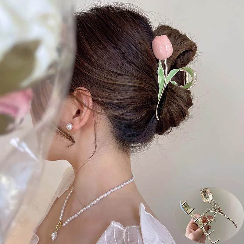 Top Trends: New Tulip Hair Claw Flower Grace Shark Clip Headdress Vintage Ponytail Claw Clip Trendy Sweet HAIR CLIP FOR GIRL Hair Jewelry Shoppable Styles