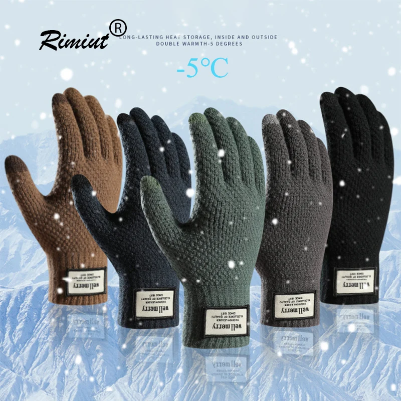 Top Trends: Rimiut 2022 New Fashion Knitted Warm Touch Screen Gloves Casual Solid Men Women Outdoor Thick Warm Adult Winter Gloves Black Big Shoppable Styles