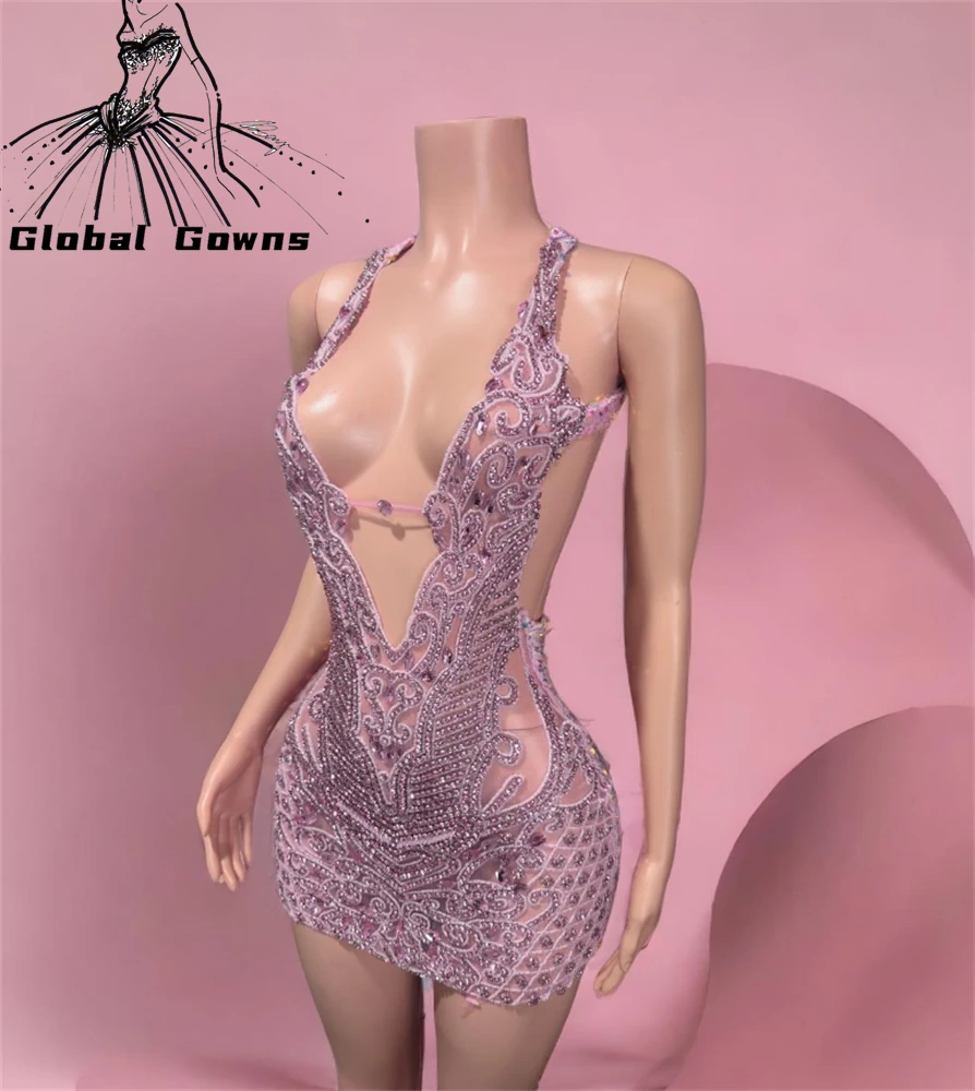 Top Trends: Pink Sweetheart Short Prom Dress For Black Girl Bead Crystal Diamond Birthday Party Dresses Mini Cocktail Homecoming Robe De Bal Shoppable Styles