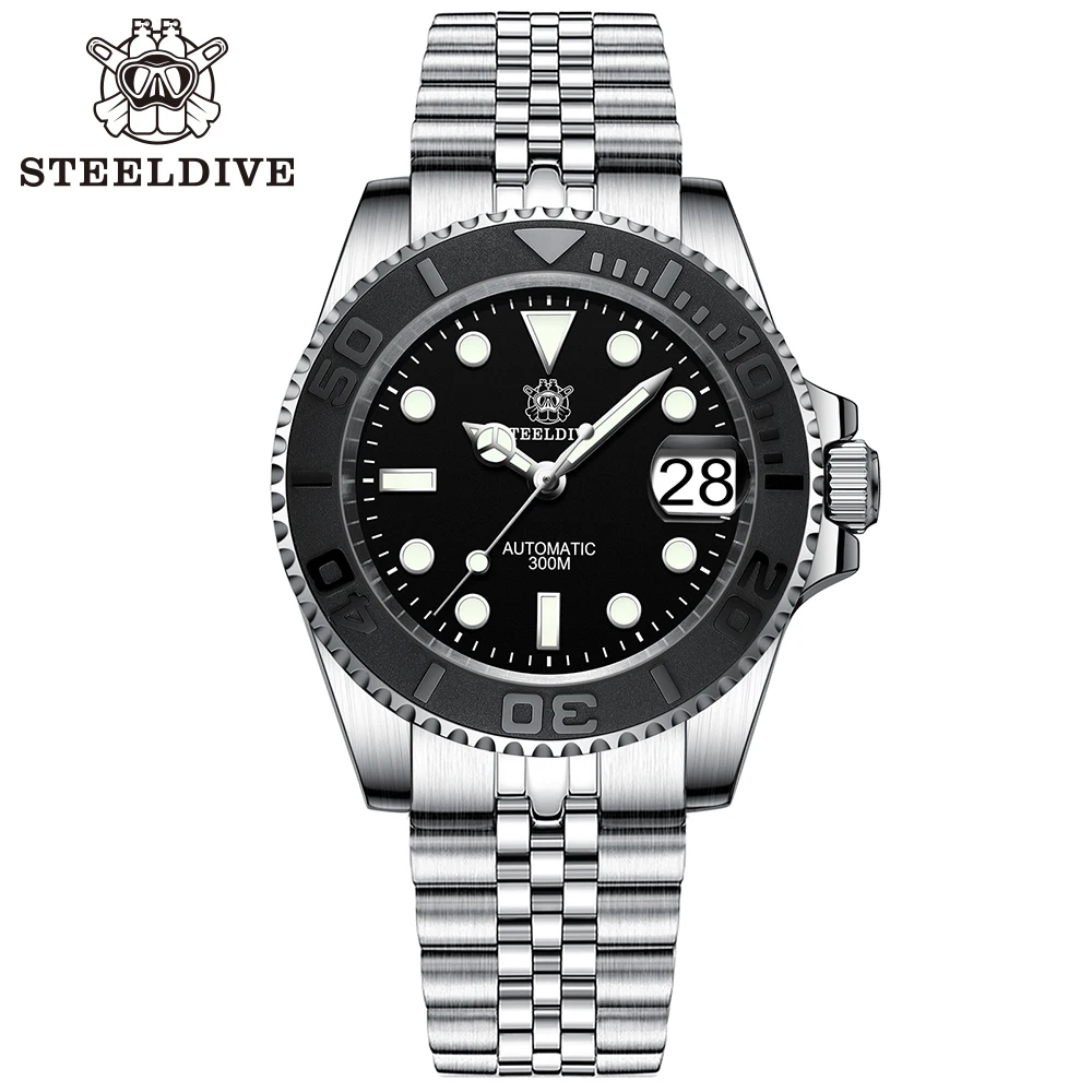 Top Trends: 41mm SD1953T Black Ceramic Bezel With Embossed Markers STEELDIVE 300M Water Resistant NH35 Automatic Mens Dive Watch Reloj Shoppable Styles