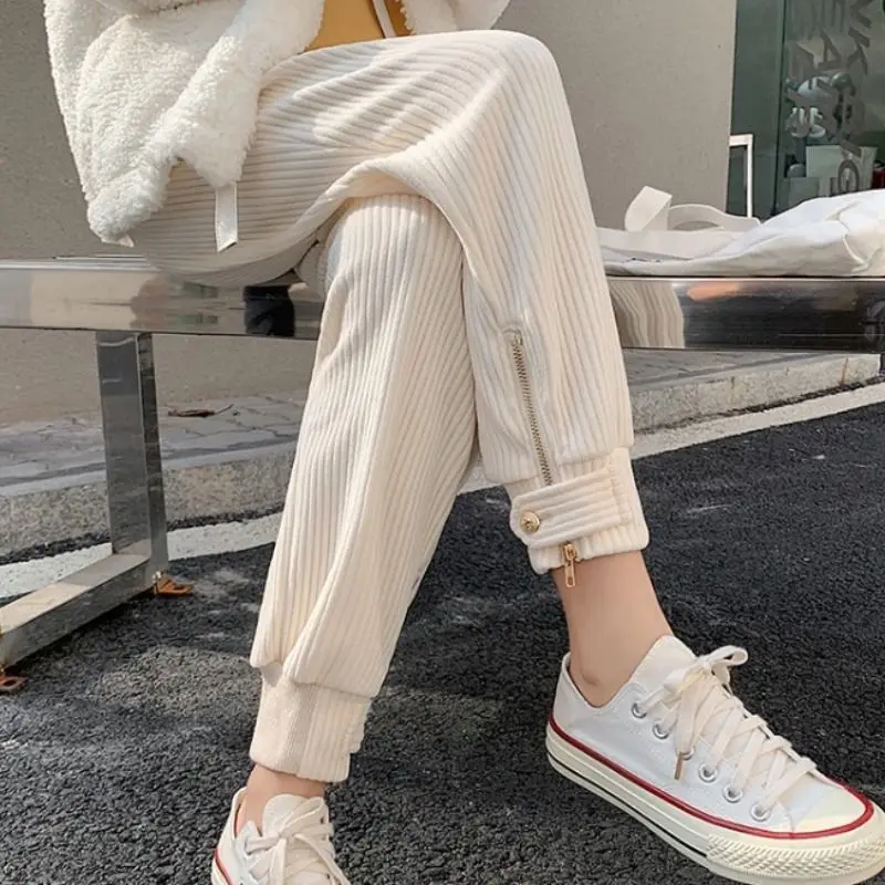 Top Trends: High Waist Casual Solid Color Corduroy Trousers Female Zipper Spliced Fashion Thick Harem Pants Autumn Winter Women's Clothing Shoppable Styles - Image 4