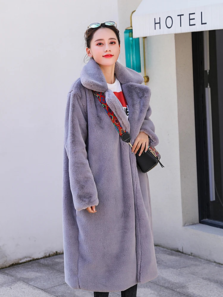 Top Trends: Nerazzurri Winter Long Thick Warm Soft Gray Black Faux Fur Coat Women Fluffy Furry Fake Fur Overscoat Korean Fashion 5xl 6xl 7xl Shoppable Styles