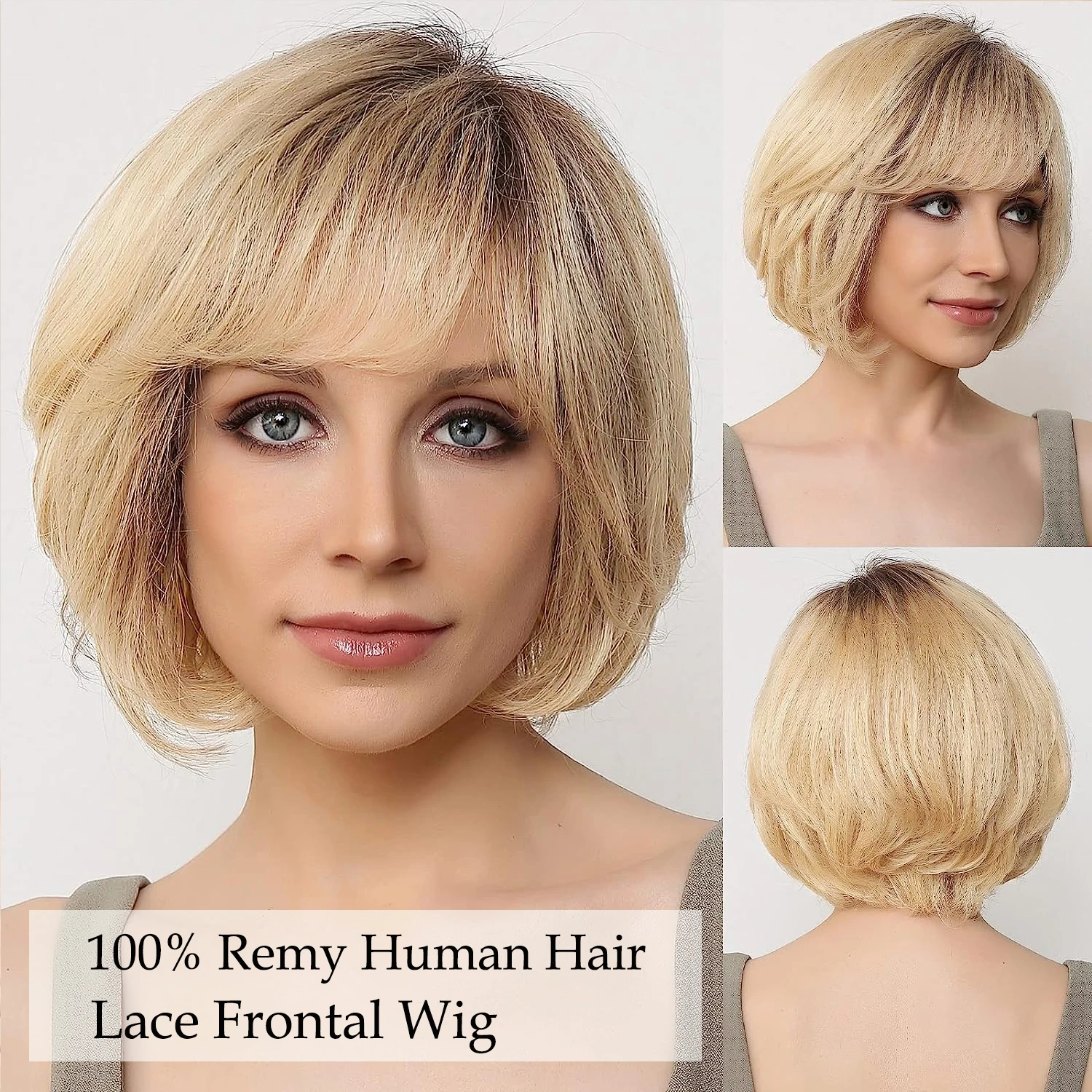 Top Trends: 100% Human Hair Wigs Short Bob Wavy Hand-Tied Lace Frontal Wig For Women Ombre Light Blonde Natural Layered Glueless Hair Daily Shoppable Styles