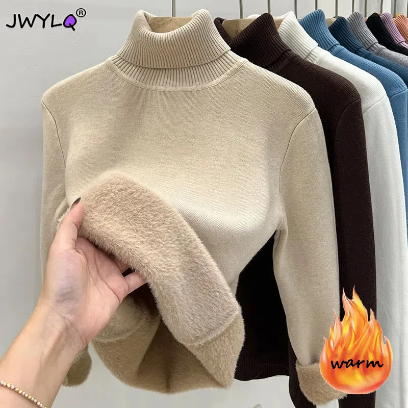 Top Trends: Thicken Velvet Turtleneck Sweater Women Korean Fashion Lined Warm Sueter Knitted Pullover Slim Top Winter Jersey Knitwear Jumper Shoppable Styles